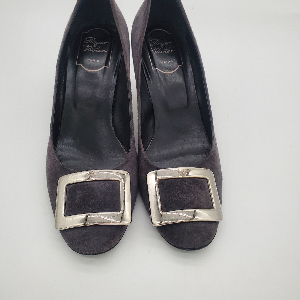 Roger Vivier Trompette Belle Pumps in Grey Suede Heels 38 - Picture 5 of 16